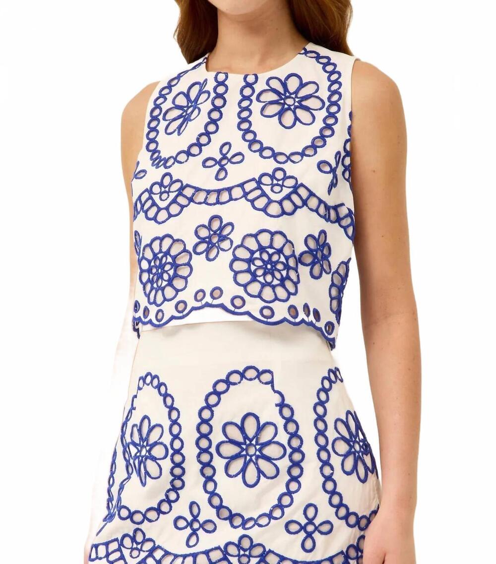 NEW MARIE OLIVER davis sleeveless top in bluejay